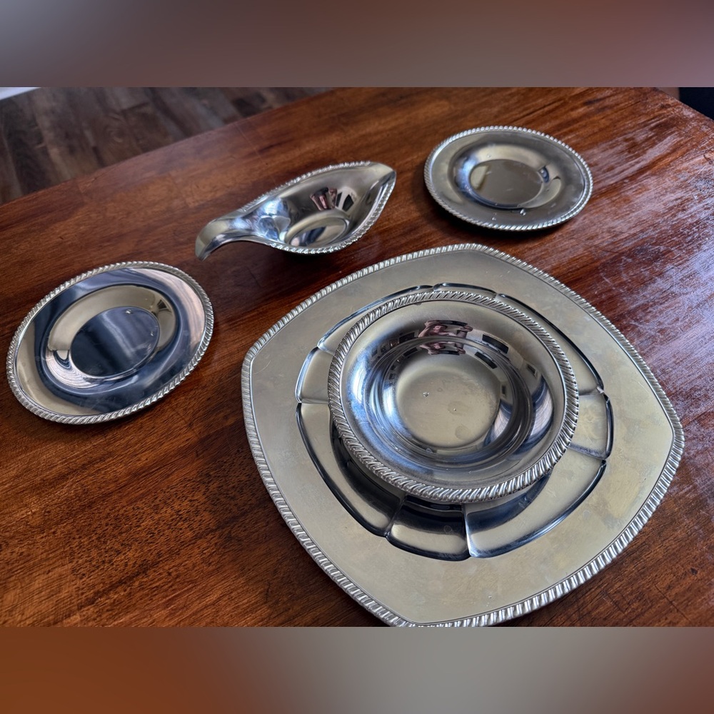 Silver-Plated 5-Piece Serving Dish Set – Rope Trim
